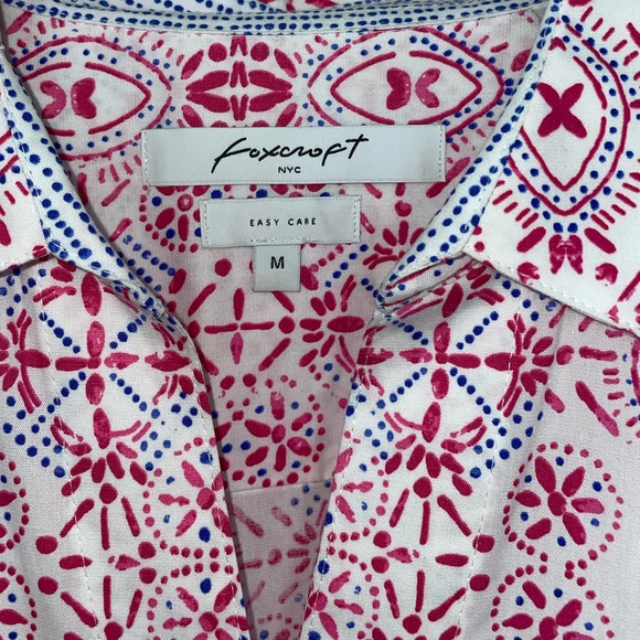 Foxcroft NYC Women's Non-Iron Stretch Pink Blue Shirt Size Medium - Picture 3 of 7